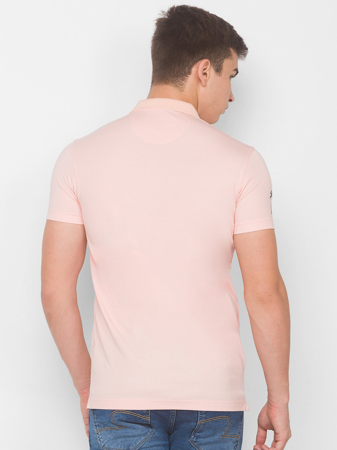 Spykar Men Pink Cotton Slim Fit Round Neck T-Shirt