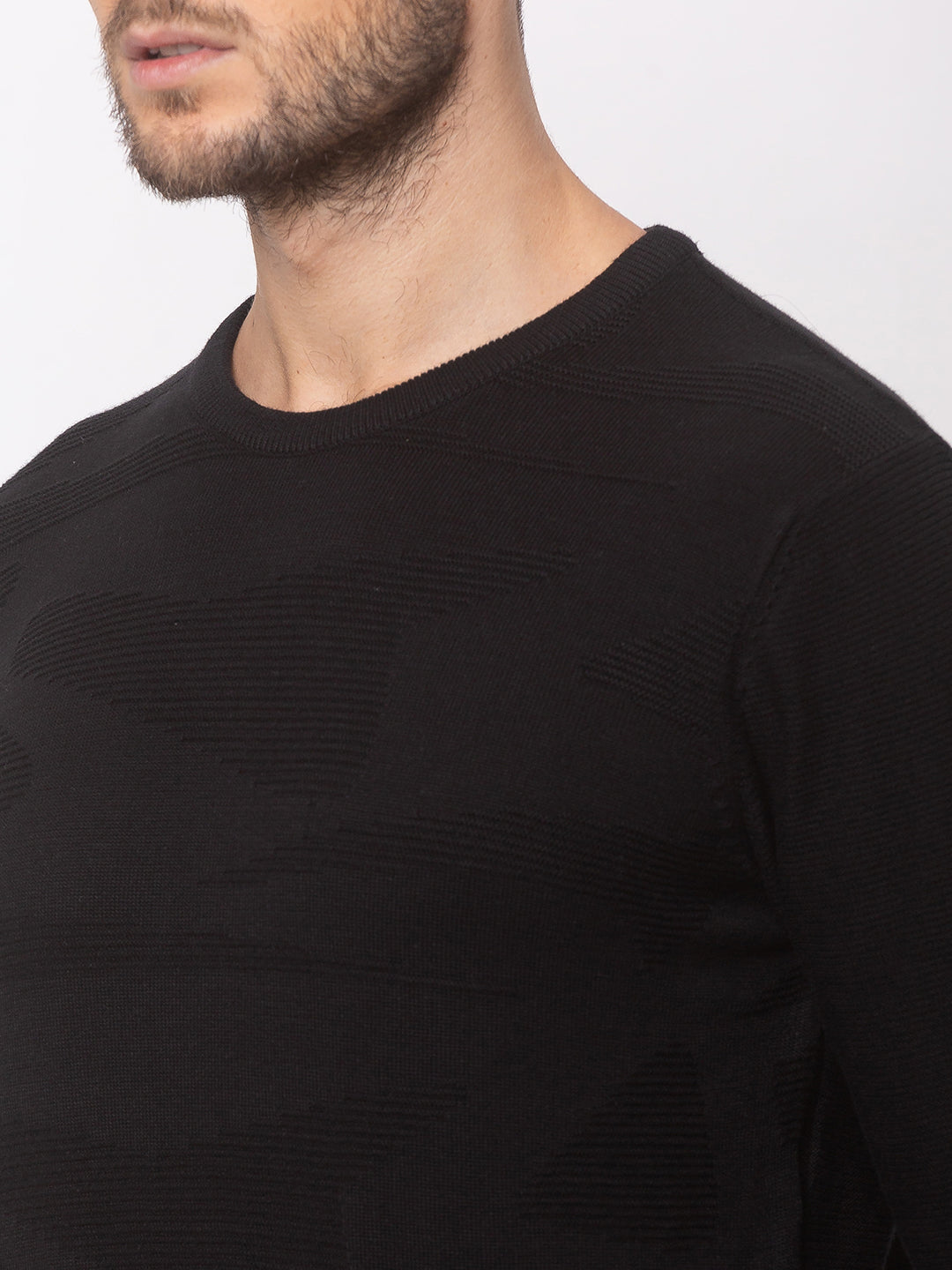 Spykar Men Black Cotton Regular Fit Sweater