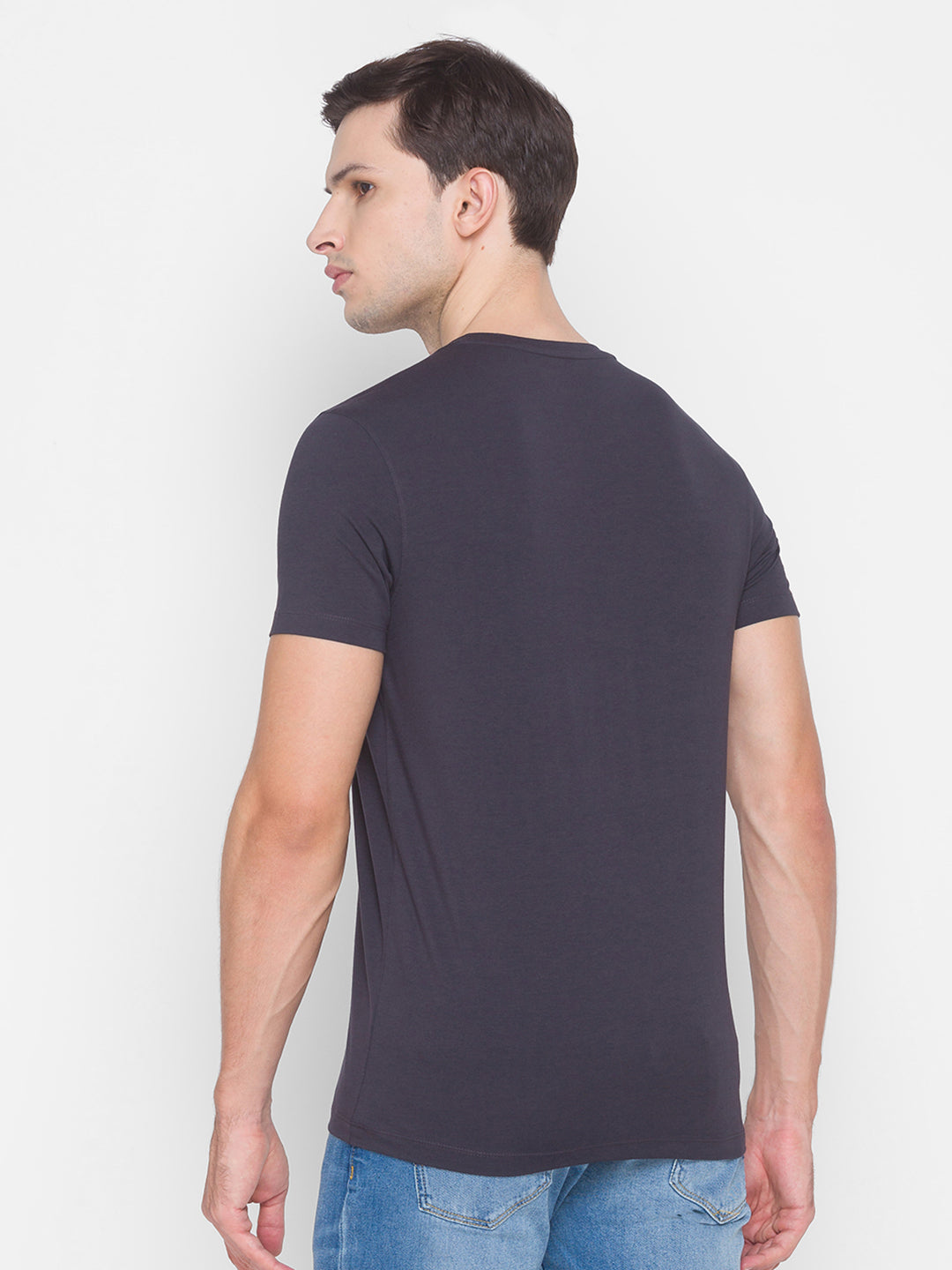 Spykar Black Cotton Men T-Shirt