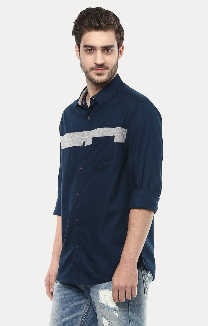 Spykar Men'S Blue Cotton Solid Casual Shirts