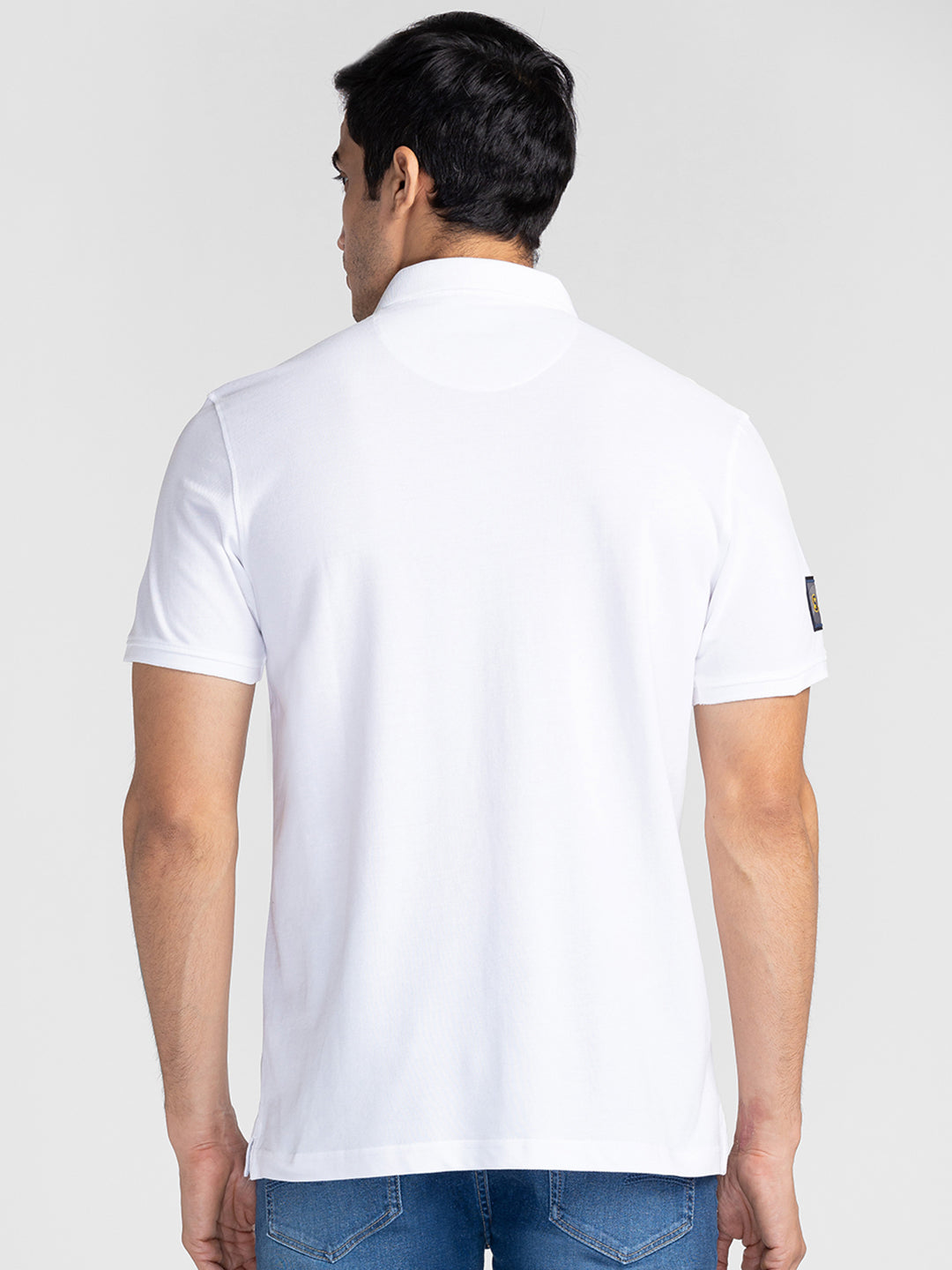 Spykar Men White Cotton Slim Fit Polo Printed T-Shirt