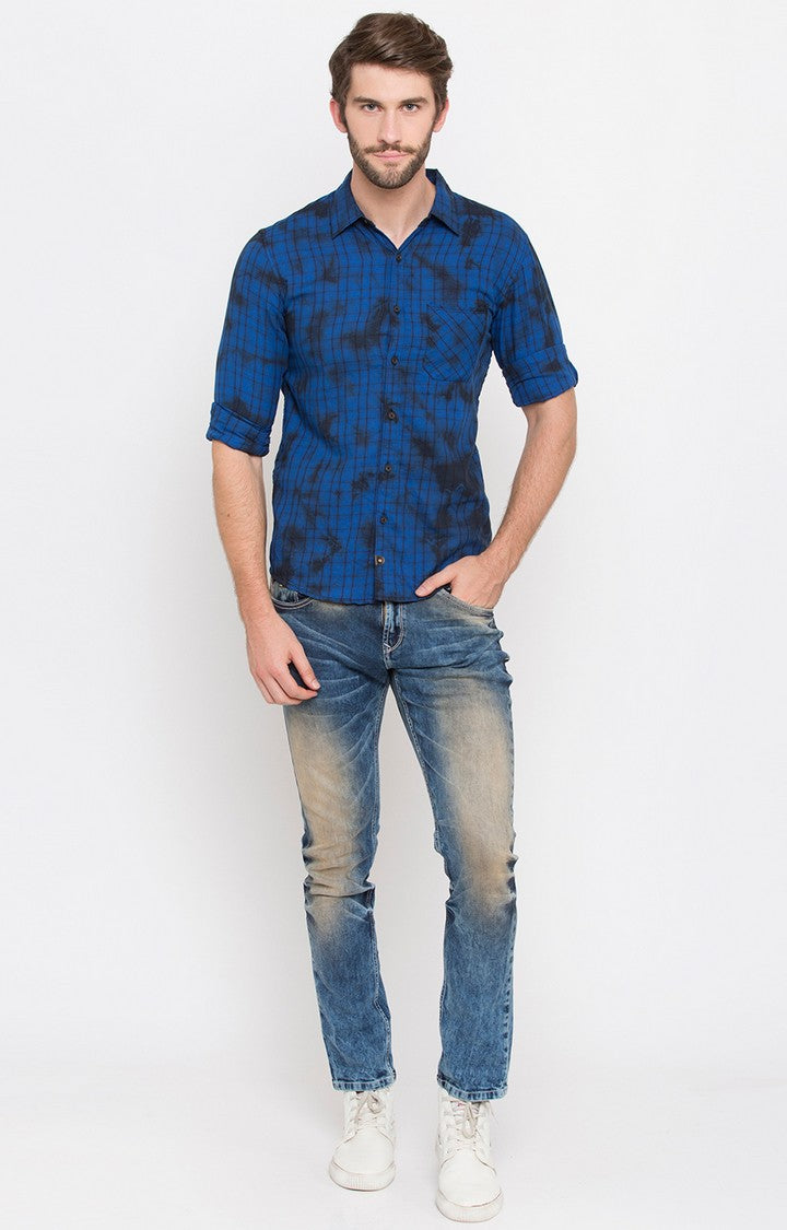 Spykar Men Blue Printed Slim Fit Casual Shirt