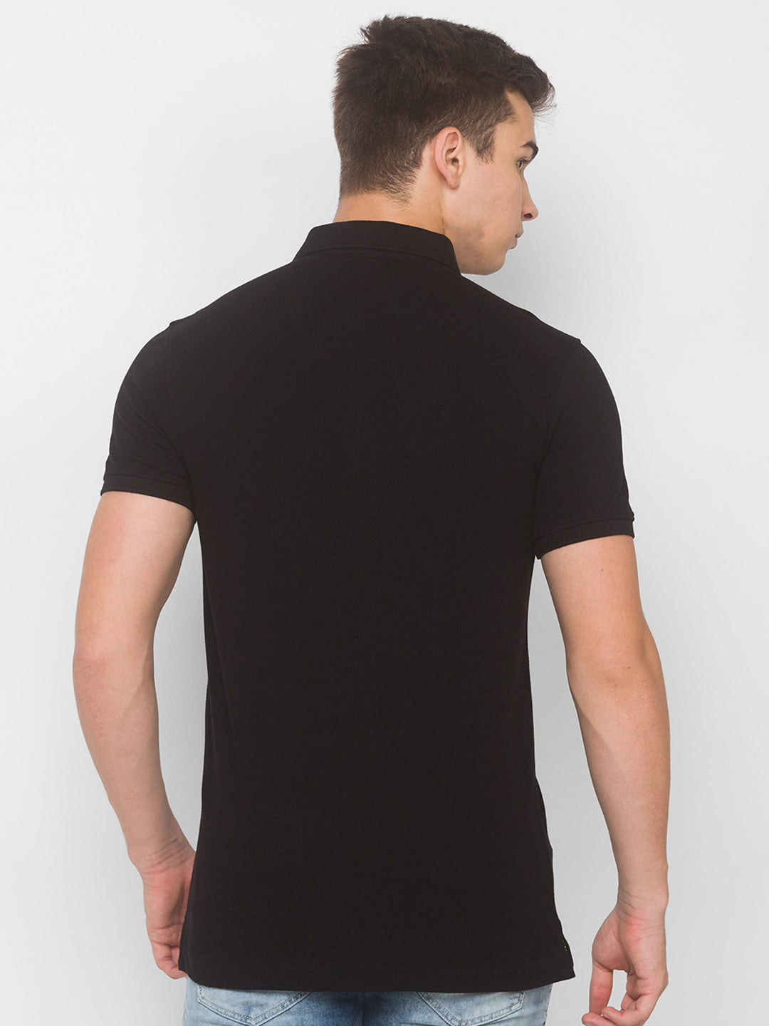 Spykar Men Black Cotton Slim Fit Polo T-Shirt