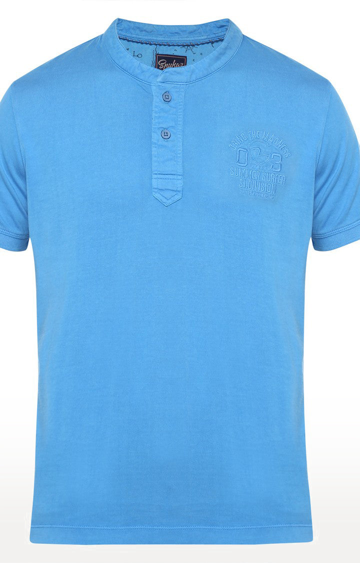 Spykar Blue Cotton Slim Fit Casual T-Shirt For Men