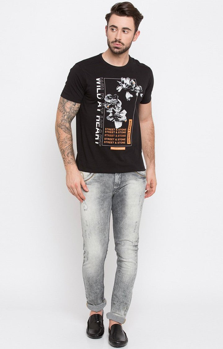 Spykar Brown Printed Slim Fit Men T-Shirts