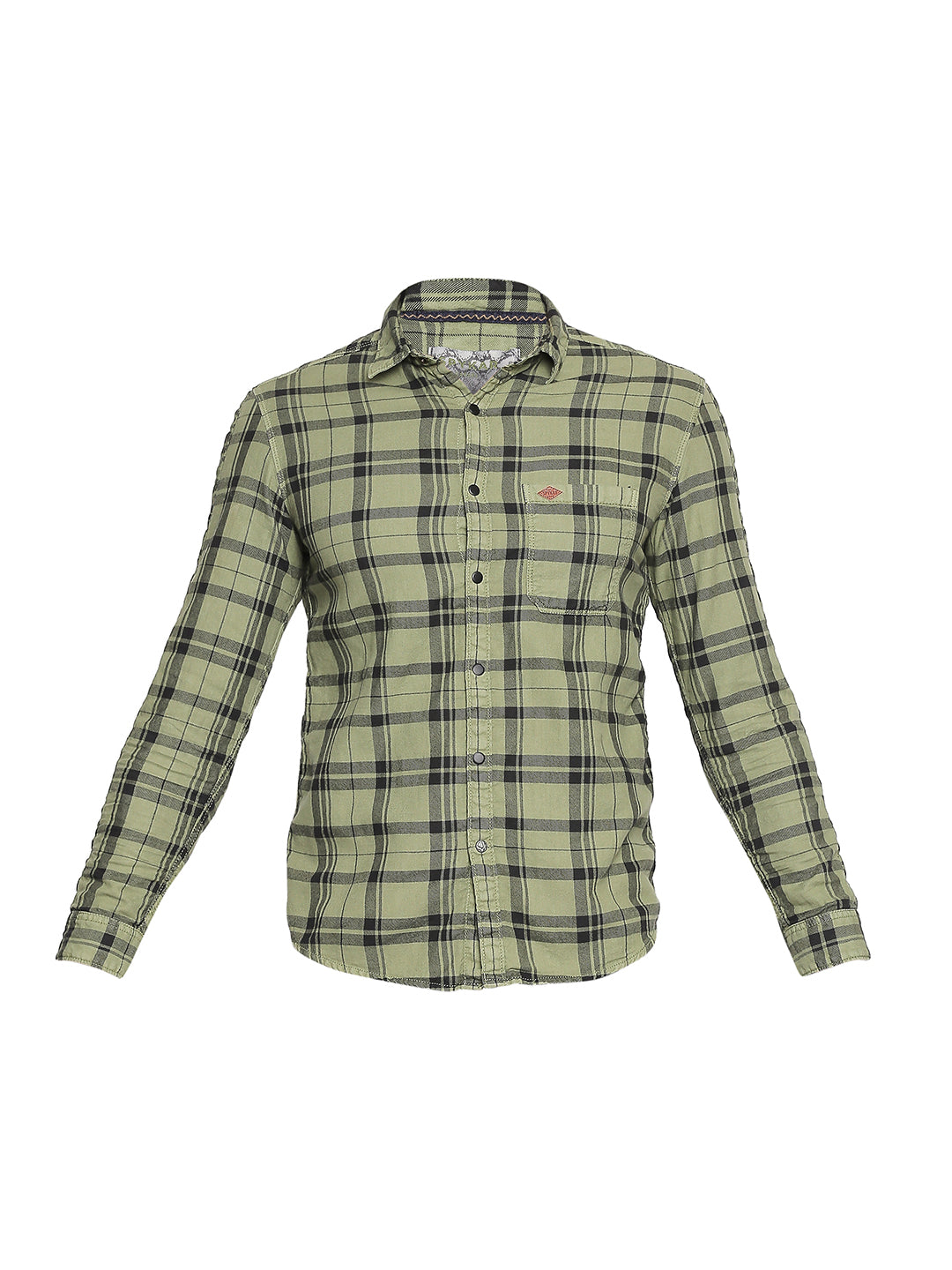 Spykar Men Olive Checked Slim Fit Casual Shirt