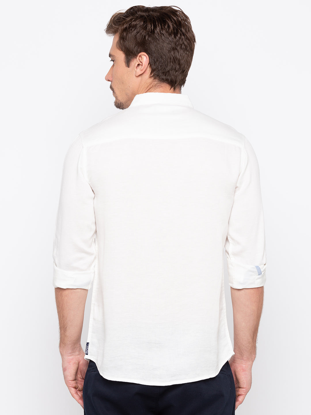 Spykar White Cotton Slim Fit Shirts For Men