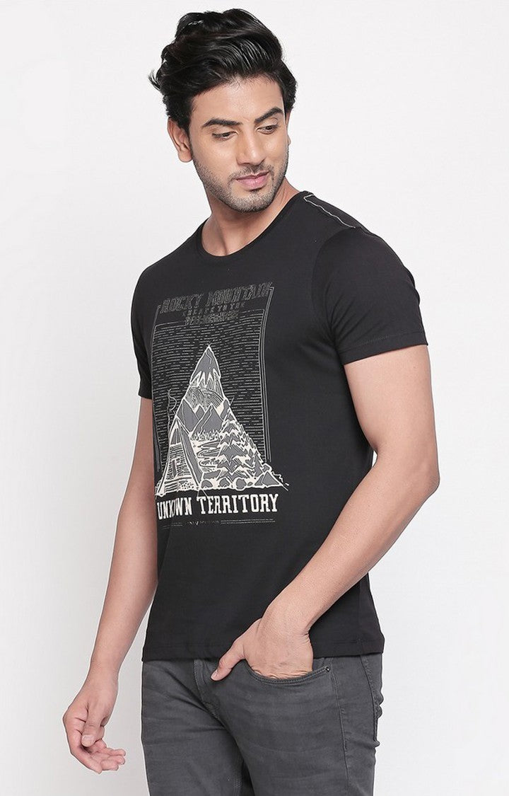 Spykar Black Printed Slim Fit Men T-Shirts