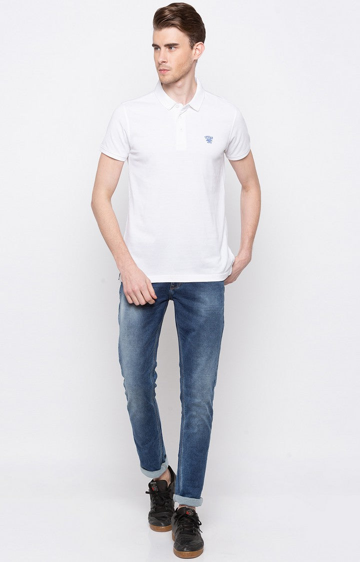 Spykar White Solid Slim Fit Polo T-Shirt