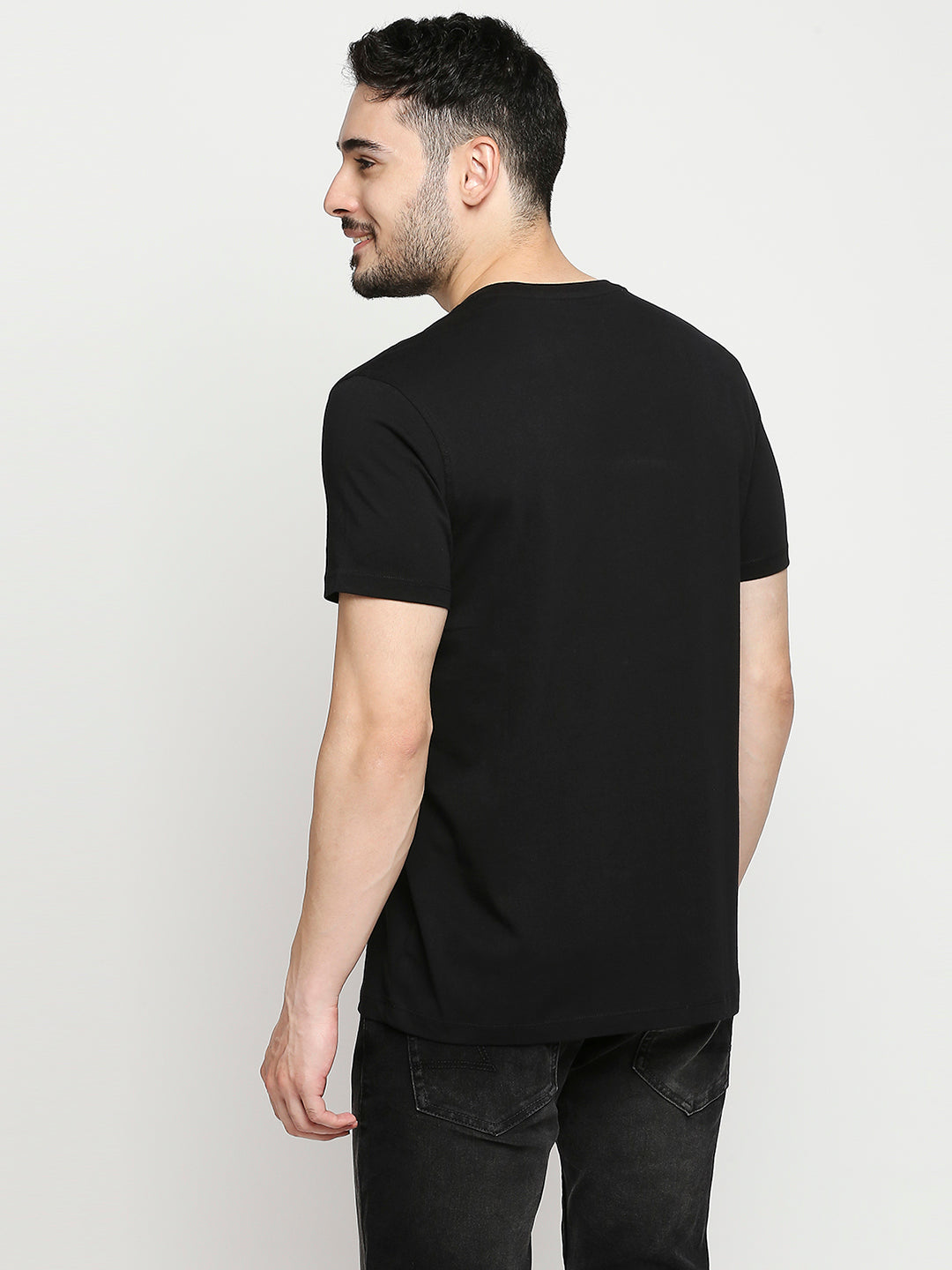 Spykar Black Cotton Half Sleeve Printed Casual T-Shirt For Men