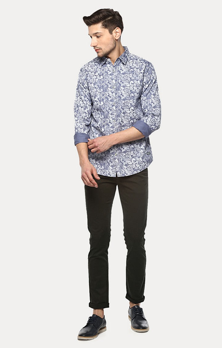 Spykar Men'S Blue Cotton Printed Casual Shirts