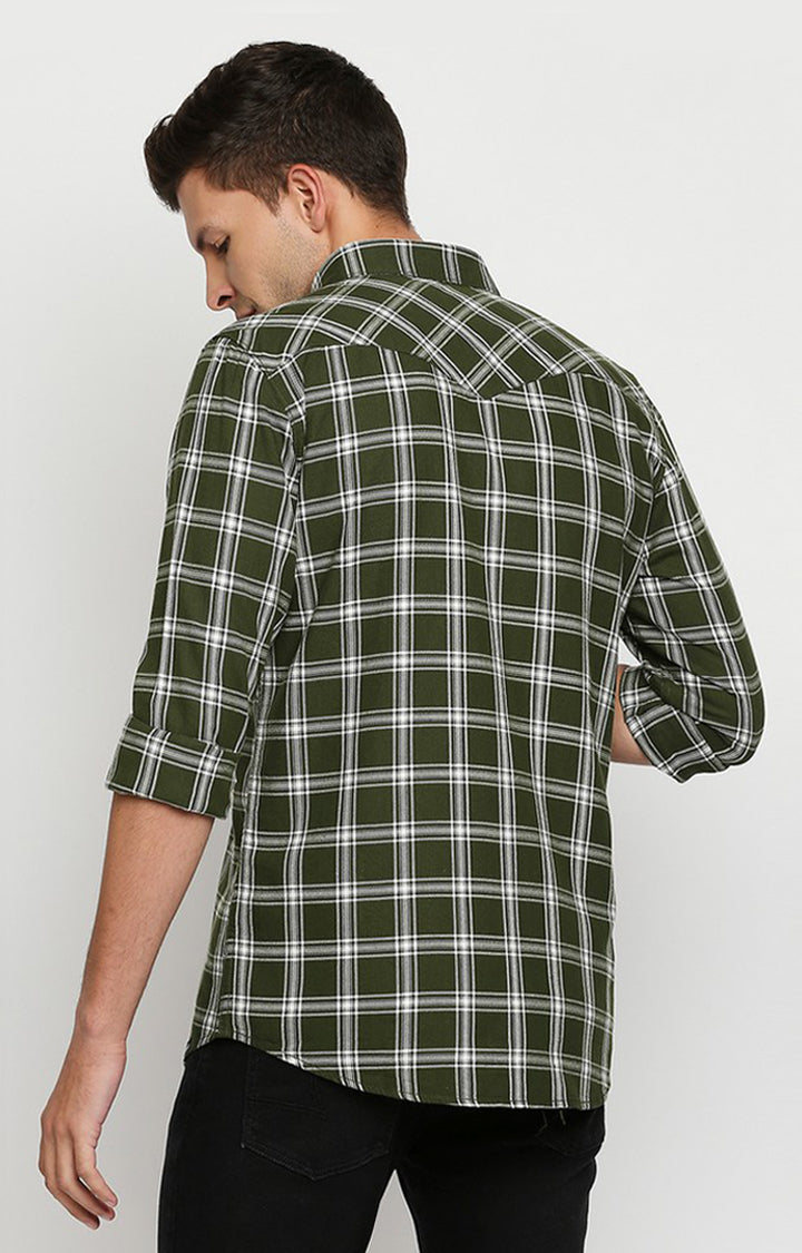 Spykar Men Green Slim Fit Full Sleeve Checkered Shirt