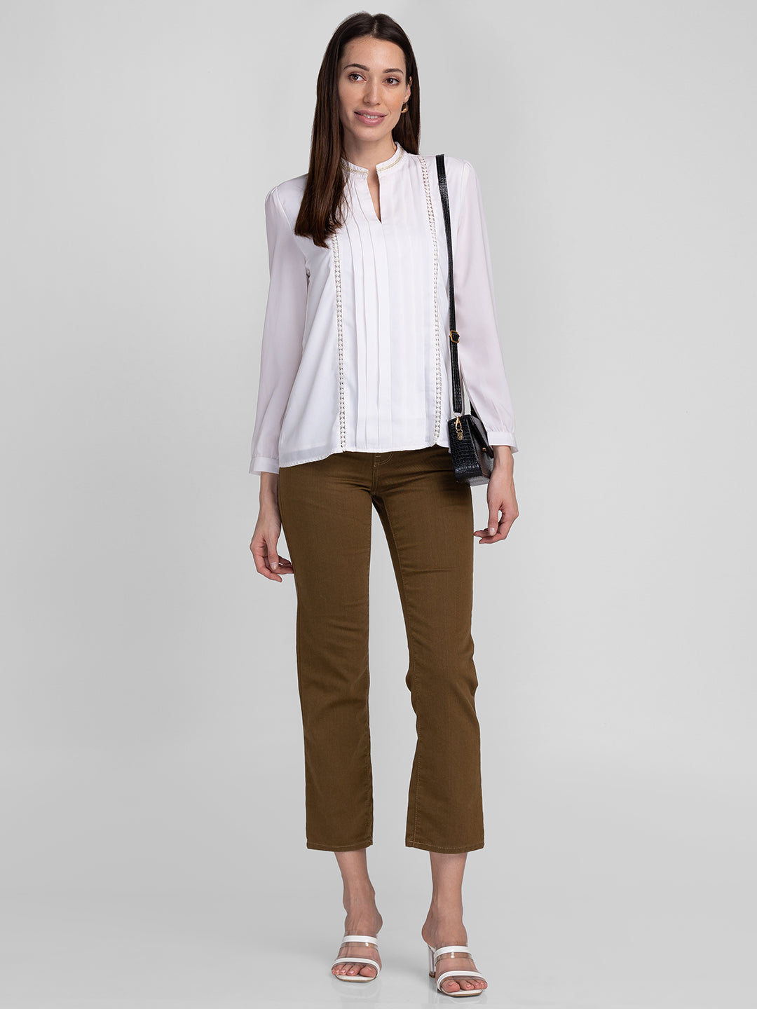 Spykar Women Dark Khaki Cotton Slim Straigth Fit Ankle Length Jeans (Emma)