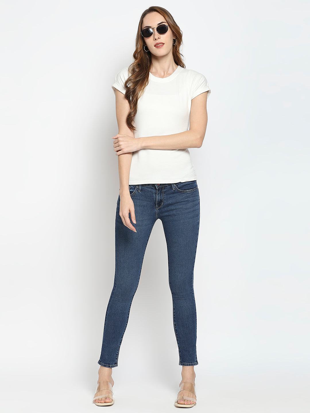 Spykar Women Mid Blue Cotton Super Skinny Ankle Length Jeans (Alexa)