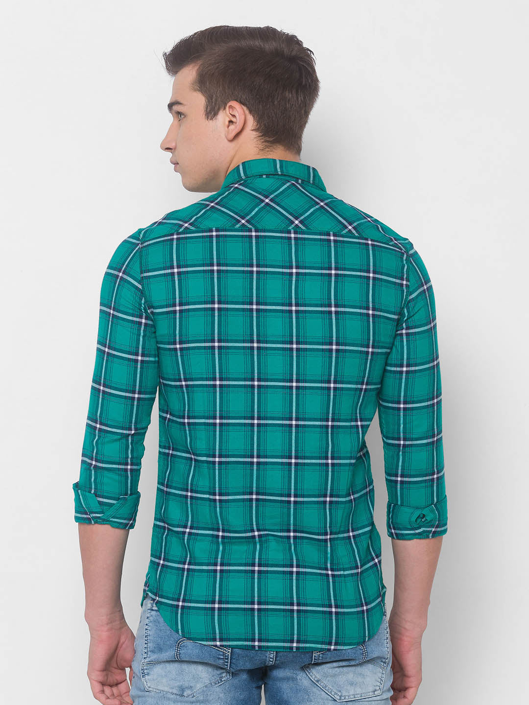 Spykar Men Green Cotton Slim Fit Shirt