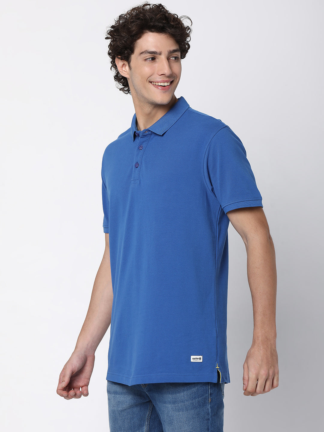 Spykar Men Ink Blue Cotton Half Sleeve Plain Polo Tshirt