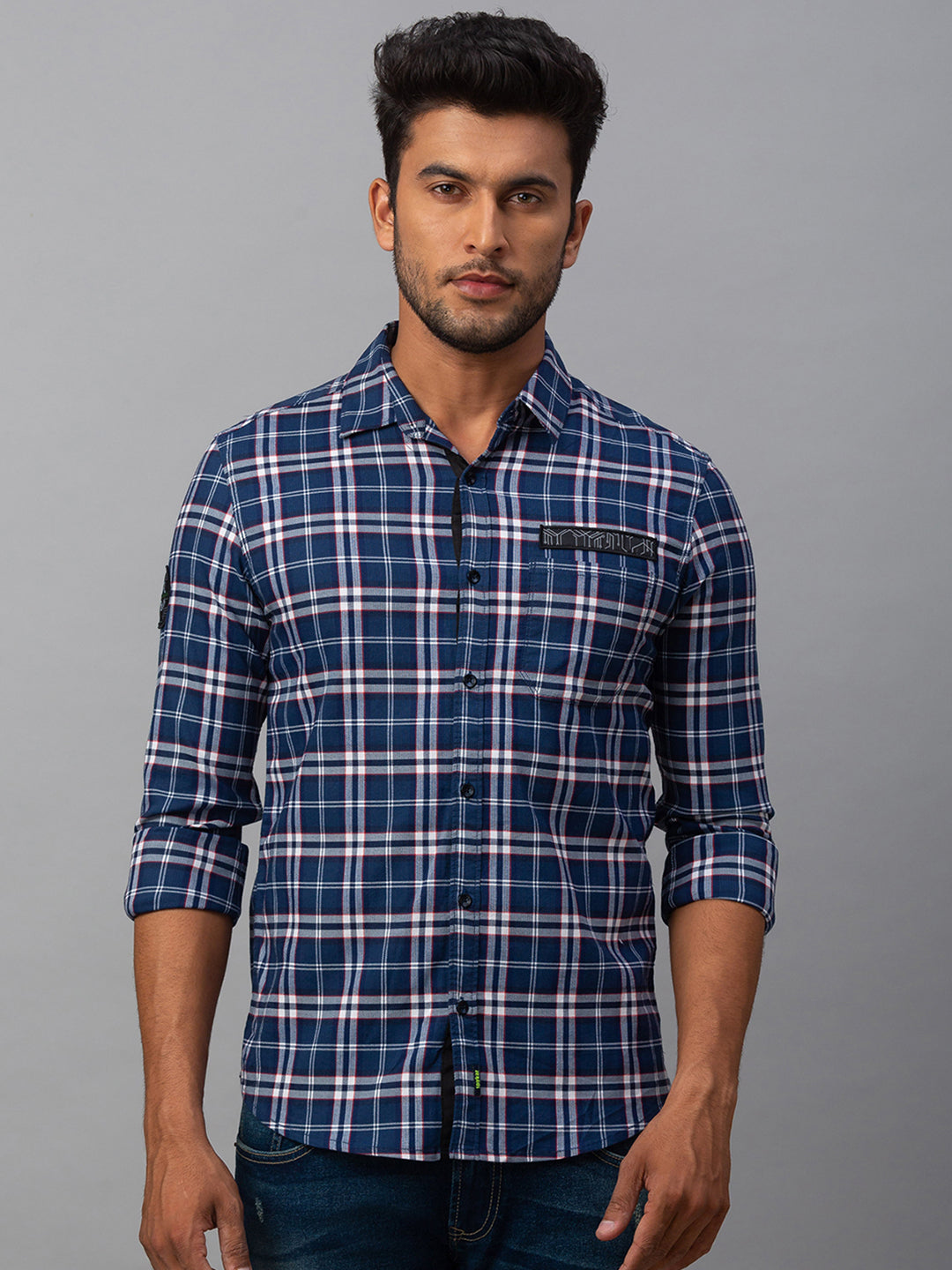 Spykar Men Blue Cotton Slim Fit Shirt