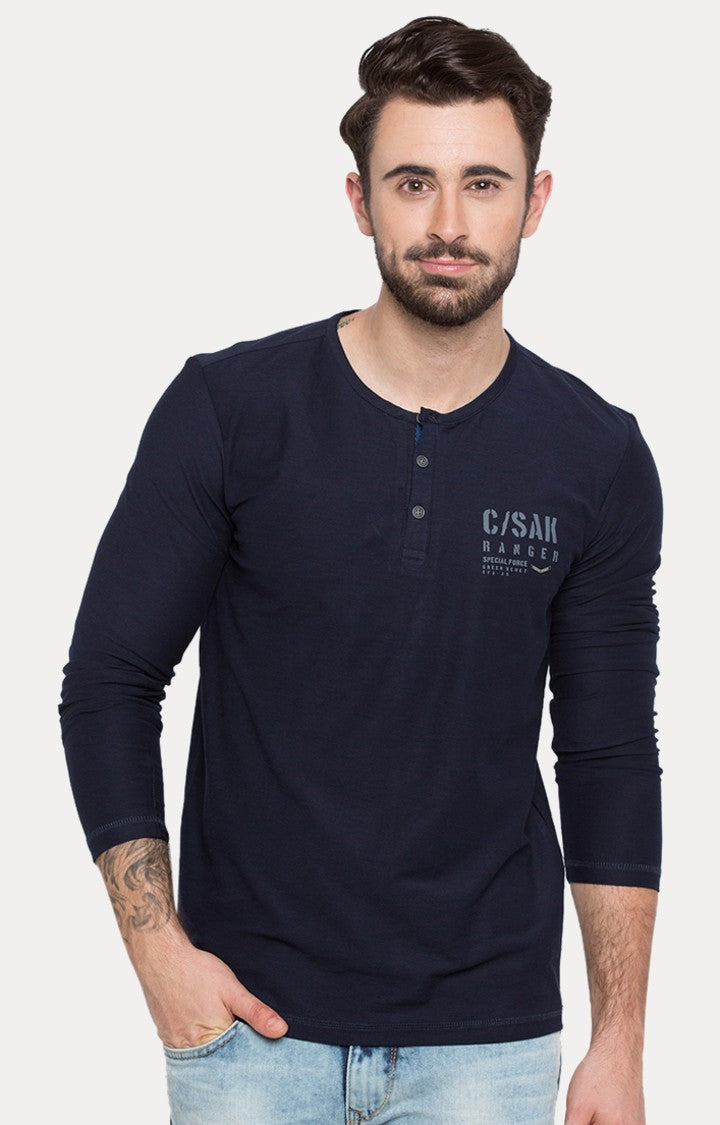 Spykar Blue Solid Slim Fit Men T-Shirts