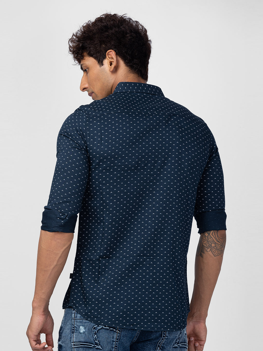 Spykar Men Navy Blue Cotton Slim Fit Printed Shirt