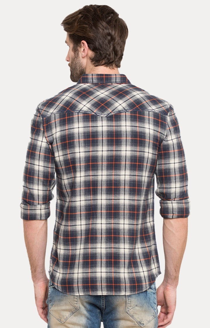 Spykar Men'S Blue Cotton Checked Casual Shirts