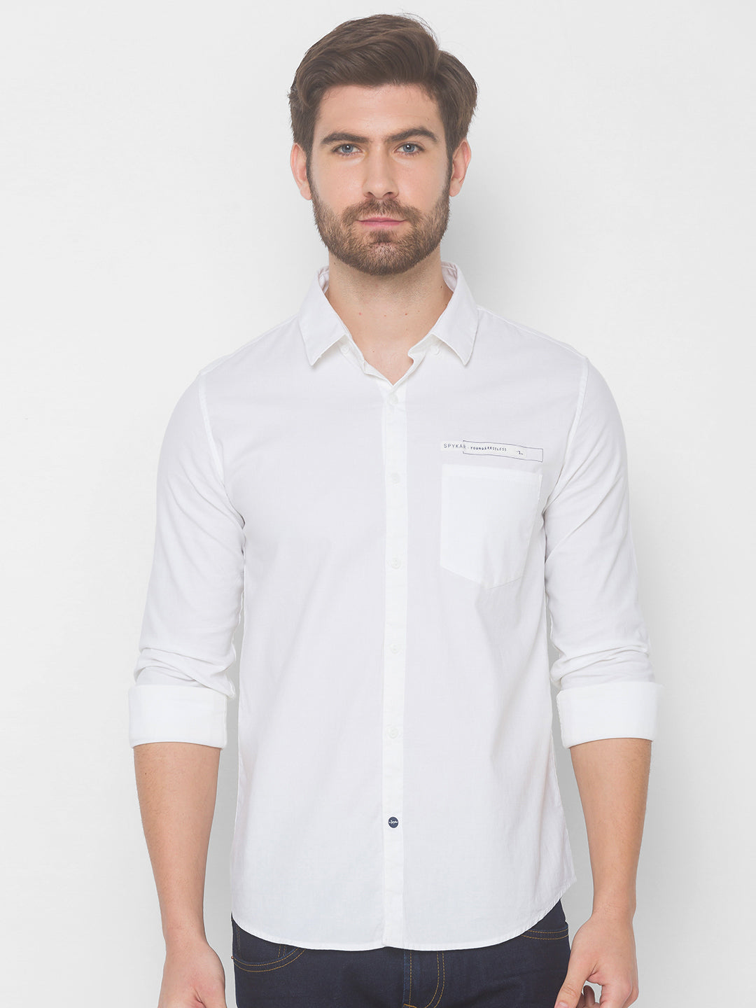 Spykar Men White Cotton Casual Shirts (Slim)