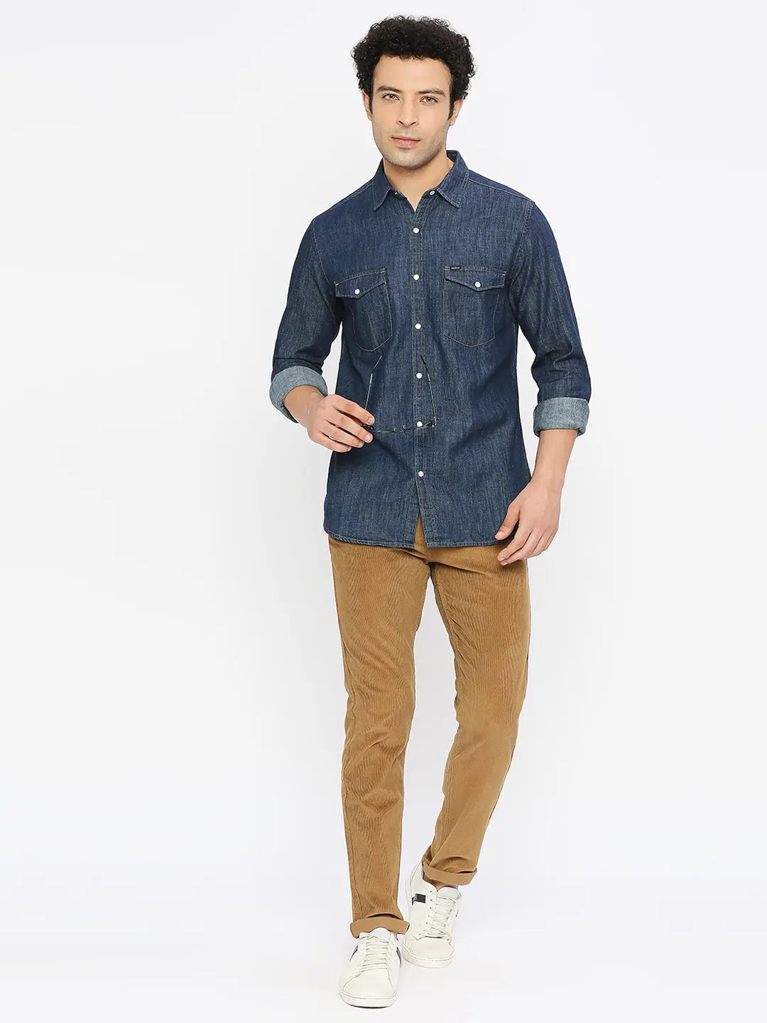 Spykar Men Dark Blue Cotton Slim Fit Full Sleeve Denim Shirt