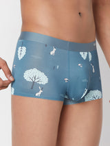 Men Blue Printed Super Premium Bonded Elastic Trunk - Underjeans By Spykar