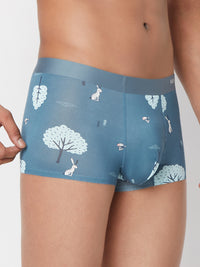 Men Blue Printed Super Premium Bonded Elastic Trunk - Underjeans By Spykar