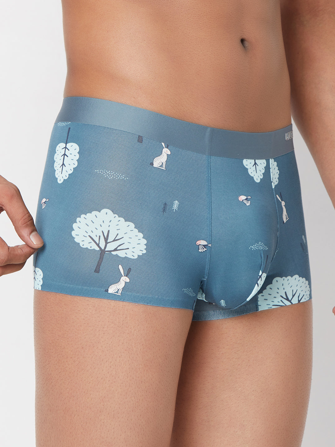 Men Blue Printed Super Premium Bonded Elastic Trunk - Underjeans By Spykar