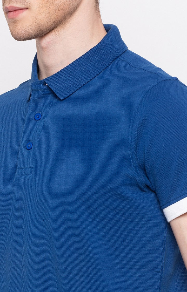 Spykar Royal Blue Solid Slim Fit Polo T-Shirt