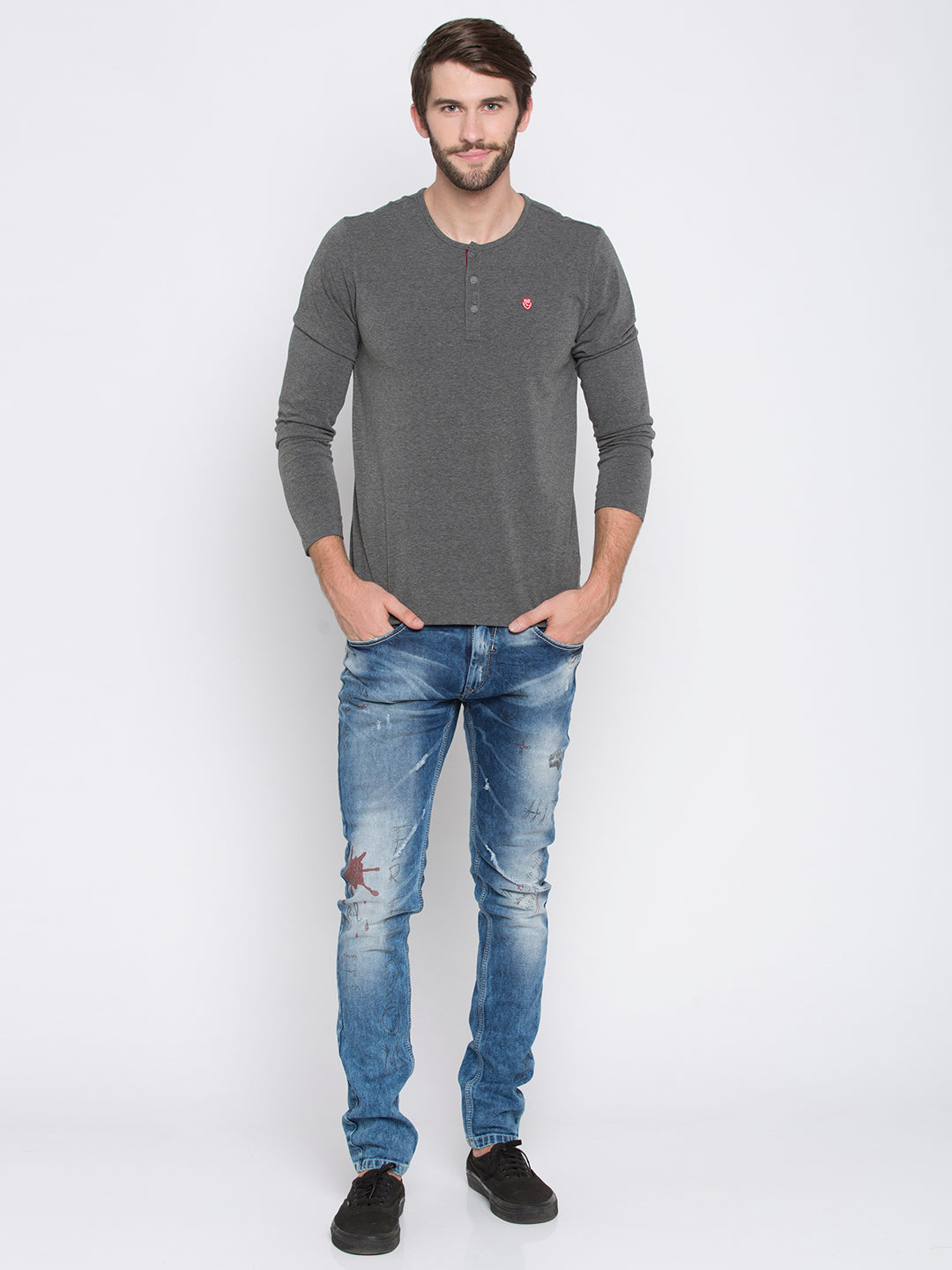 Spykar Men Mid Blue Printed Skinny Fit Jeans