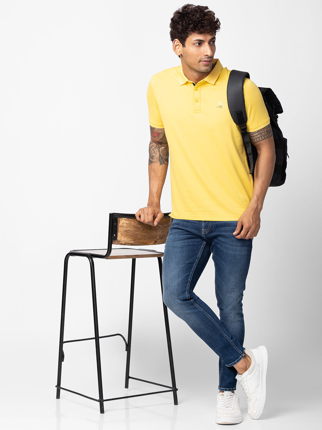 Spykar Men Yellow Cotton Regular Fit Half Sleeve Plain Polo T-Shirt