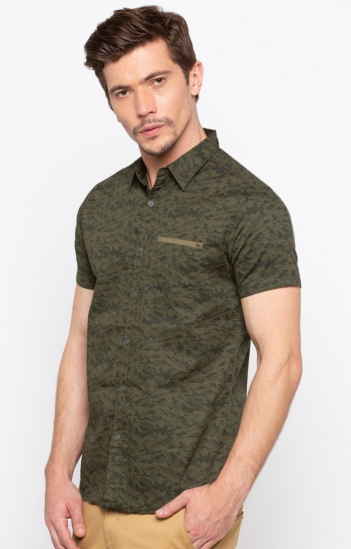 Spykar Men'S Green Cotton Camouflage Casual Shirts