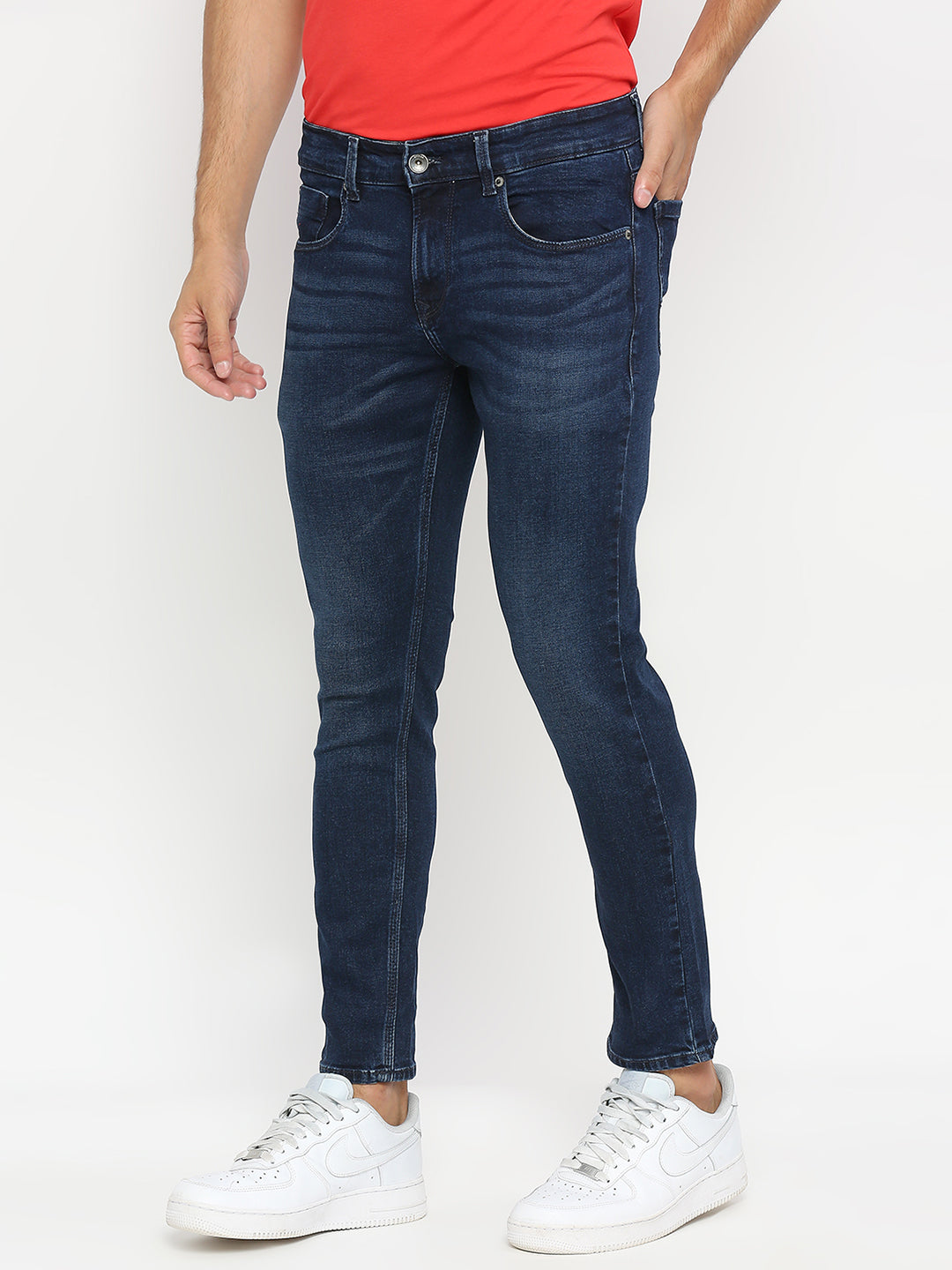 Spykar Dark Blue Cotton Slim Fit Narrow Length Jeans For Men (Skinny)