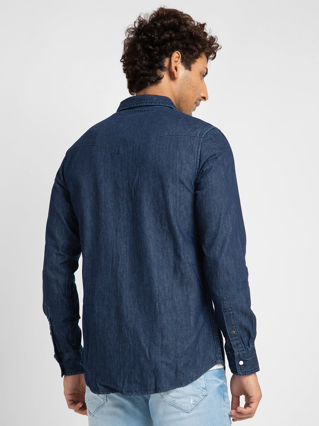 Spykar Men Dark Blue Cotton Slim Fit Denim Shirt