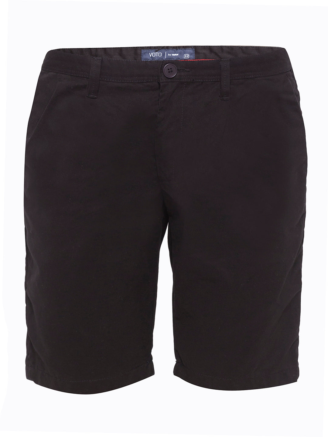 Spykar Men Black Cotton Slim Fit Shorts