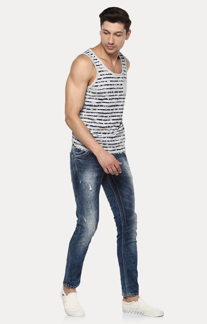 Spykar Grey Striped Slim Fit Men T-Shirts