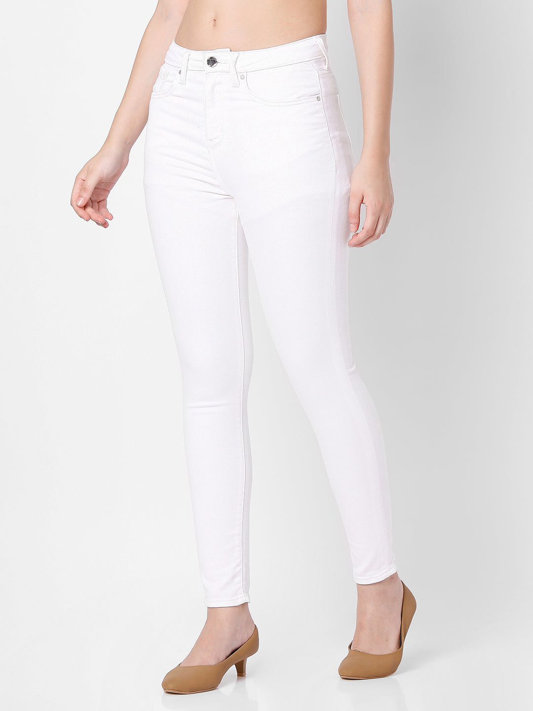 Spykar Women White Cotton Super Skinny Fit Ankle Length Jeans (Alexa)