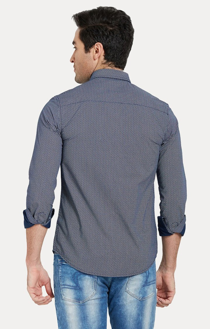 Spykar Men'S Blue Cotton Printed Casual Shirts