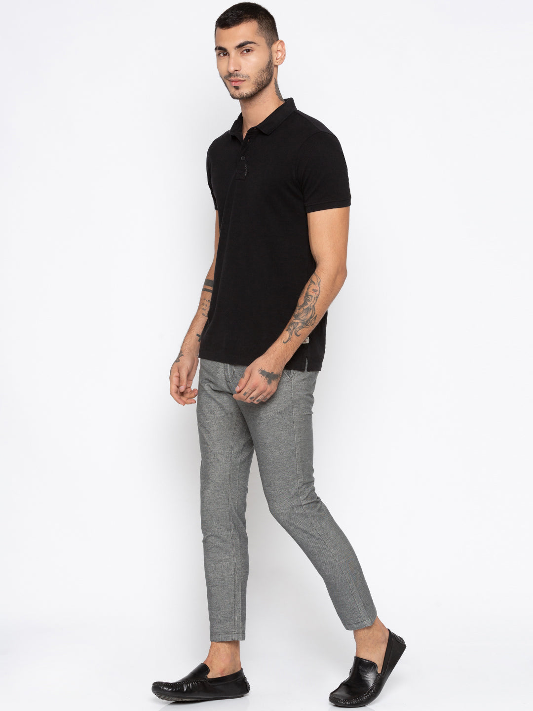 Spykar Men Grey Cotton Slim Fit Casual Trousers