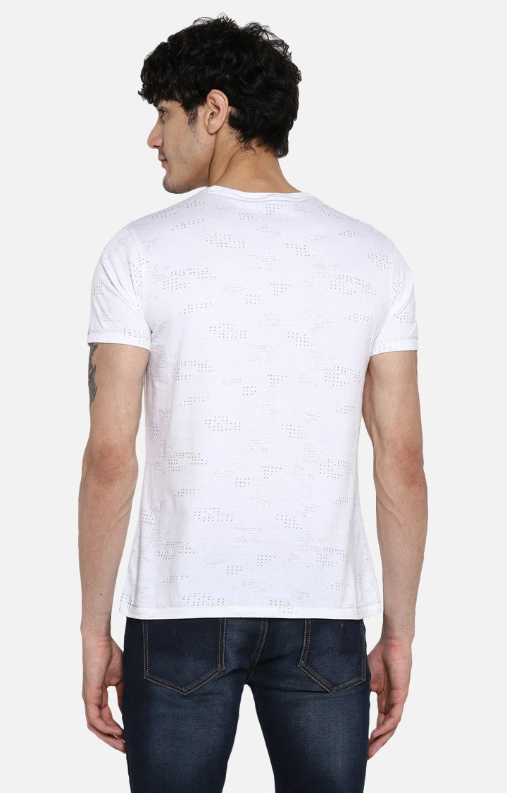 Spykar White Printed Slim Fit Men T-Shirts