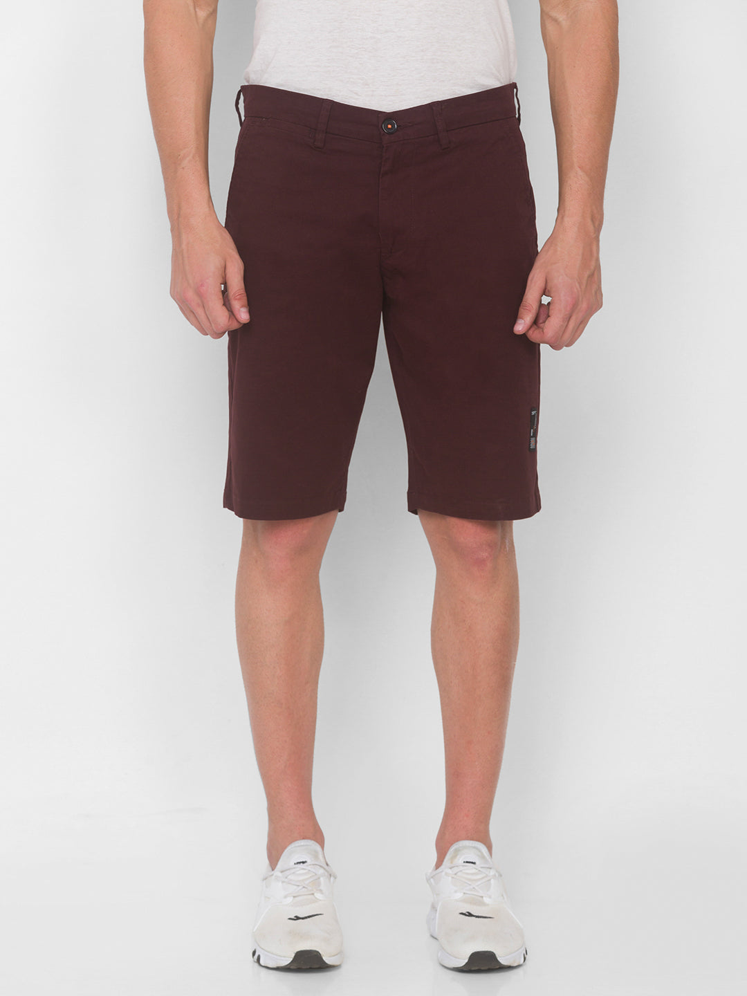Spykar Men Wine Red Solid Relaxed Mid-Rise Shorts (Relaxed)
