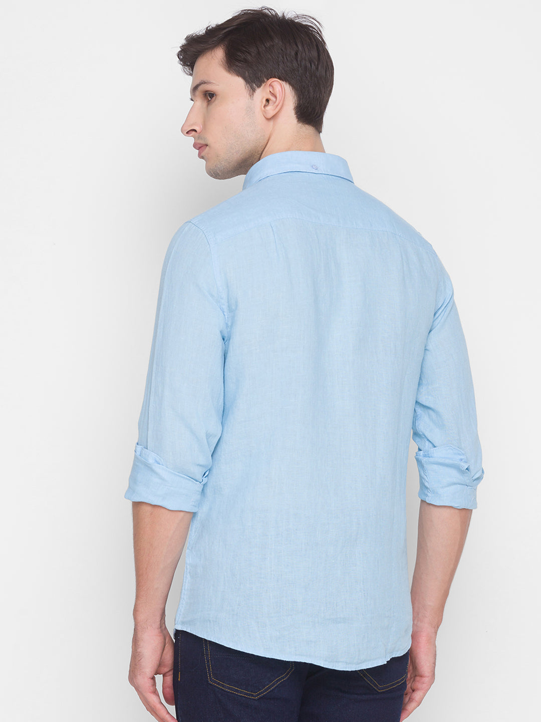 Spykar Slim Fit Blue Cotton Men Shirt