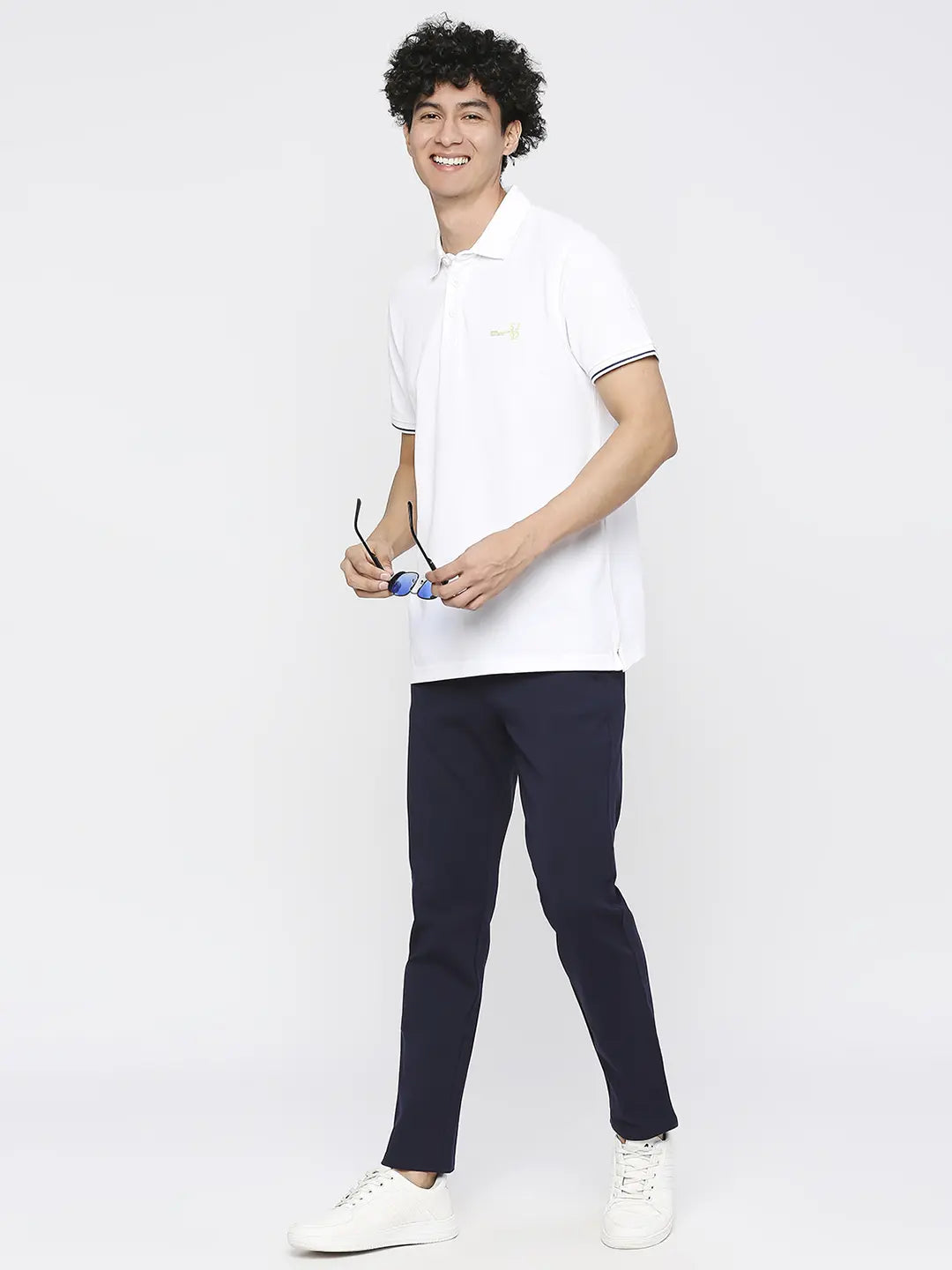 Spykar Men White Cotton Slim Fit Plain Polo Neck Tshirt