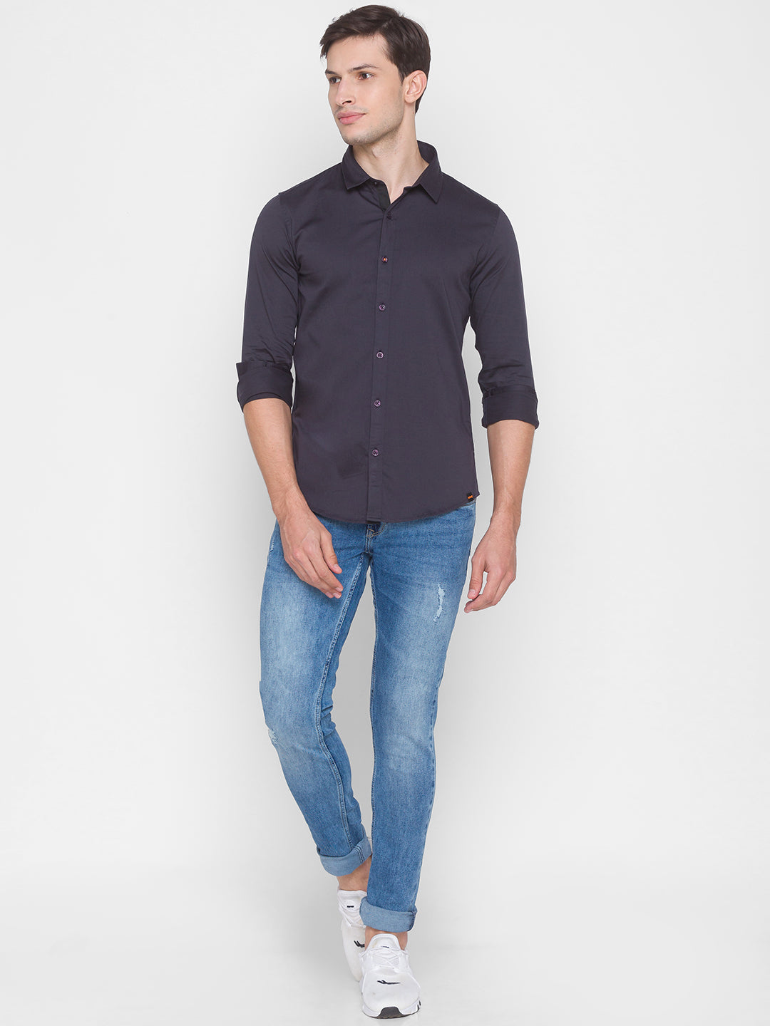 Spykar Slim Fit Black Cotton Men Shirt