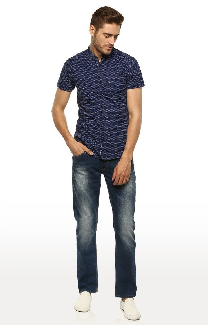 Spykar Men'S Blue Cotton Printed Casual Shirts