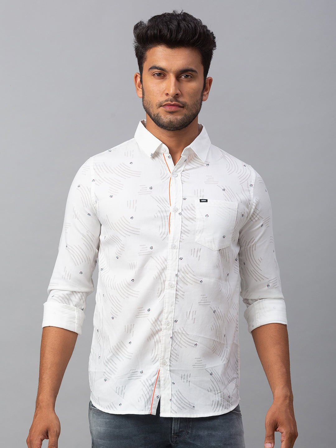 Spykar Men White Cotton Slim Fit Shirt