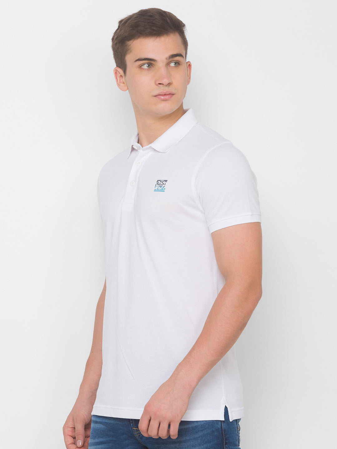 Spykar Men White Cotton Slim Fit Polo T-Shirt