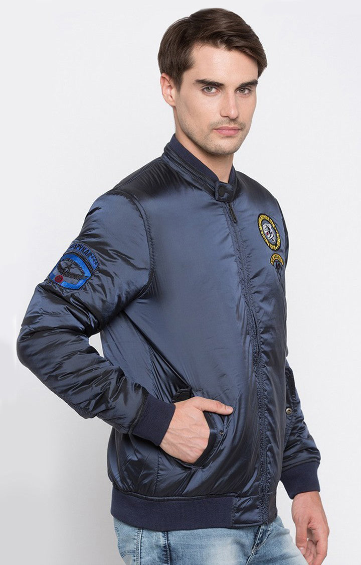 Spykar Men Navy Solid Regular Fit Bomber Jacket