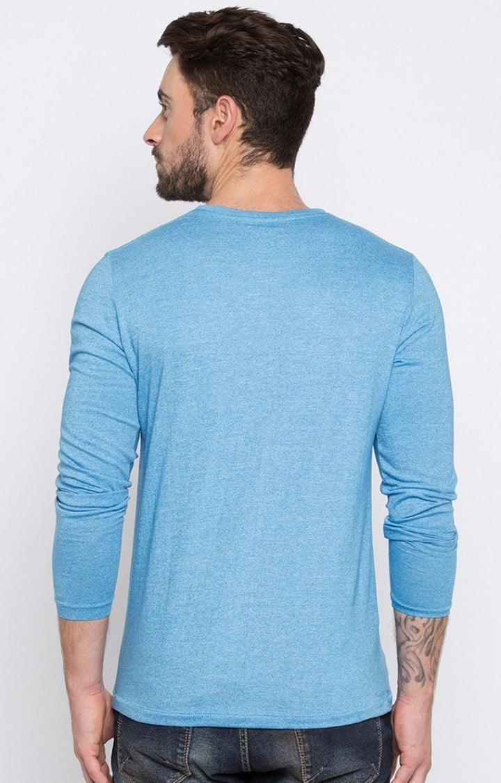 Spykar Blue Melange Slim Fit Men T-Shirts